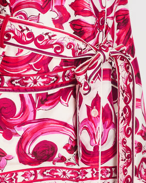 Dolce & Gabbana Pink Majolica Print Silk Shirt With Matching Belt Size IT 44 (UK 12)