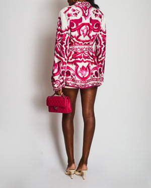 Dolce & Gabbana Pink Majolica Print Silk Shirt With Matching Belt Size IT 44 (UK 12)
