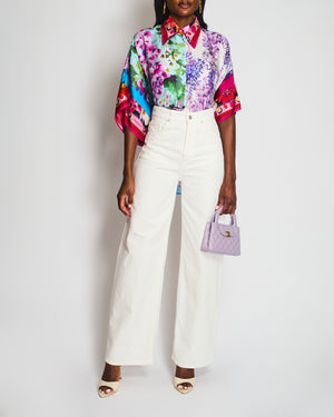 Dolce & Gabbana Floral Multicoloured Silk Twill Collared Shirt Size 44 (UK 12)