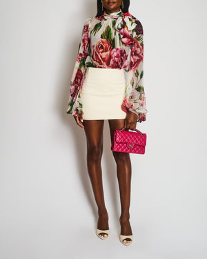 Dolce & Gabbana White, Green and Pink Tie Neckline Floral Silk Blouse Size IT 44 (UK 12)