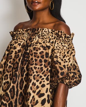 Dolce & Gabbana Leopard Off Shoulder Top With Rushed Neckline Size IT 46 (UK 14)