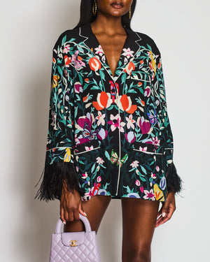 Valentino Multicoloured Floral Silk Shirt With Feather Sleeves Details Size IT 46 (UK 14)