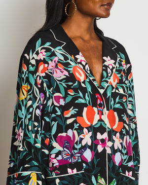 Valentino Multicoloured Floral Silk Shirt With Feather Sleeves Details Size IT 46 (UK 14)