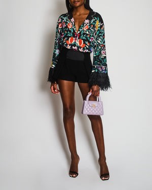 Valentino Multicoloured Floral Silk Shirt With Feather Sleeves Details Size IT 46 (UK 14)