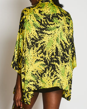 Balenciaga Black and Yellow Mimosa Print Silk Short Sleeves Oversized Shirt Size FR 38 (UK 10)