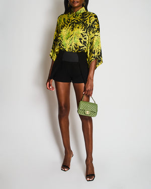 Balenciaga Black and Yellow Mimosa Print Silk Short Sleeves Oversized Shirt Size FR 38 (UK 10)
