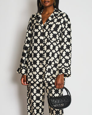 Gucci Black and White Geometric Print Silk Shirt and Trousers Set Size IT 44/46 (UK 12/14)