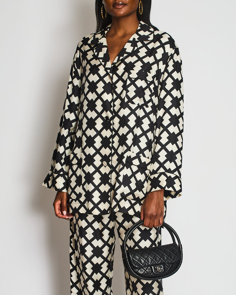 Gucci Black and White Geometric Print Silk Shirt and Trousers Set Size IT 44/46 (UK 12/14)