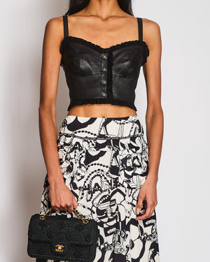 Chanel 22P Black Lambskin Leather Cropped Corset Top with Thrilled Detail Size 36 (UK 8)