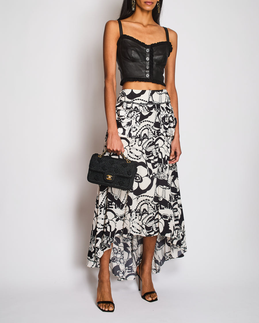 Chanel 22P Black Lambskin Leather Cropped Corset Top with Thrilled Detail Size 36 (UK 8)