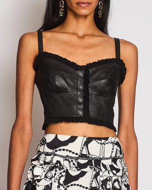 Chanel 22P Black Lambskin Leather Cropped Corset Top with Thrilled Detail Size 36 (UK 8)