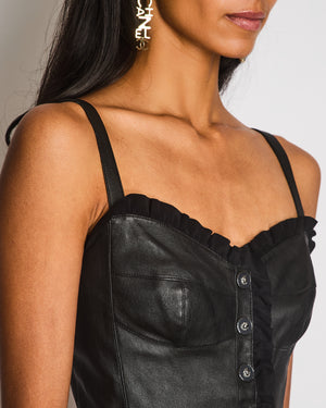 Chanel 22P Black Lambskin Leather Cropped Corset Top with Thrilled Detail Size 36 (UK 8)