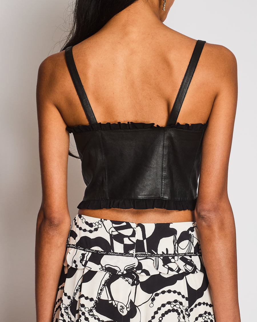Chanel 22P Black Lambskin Leather Cropped Corset Top with Thrilled Detail Size 36 (UK 8)