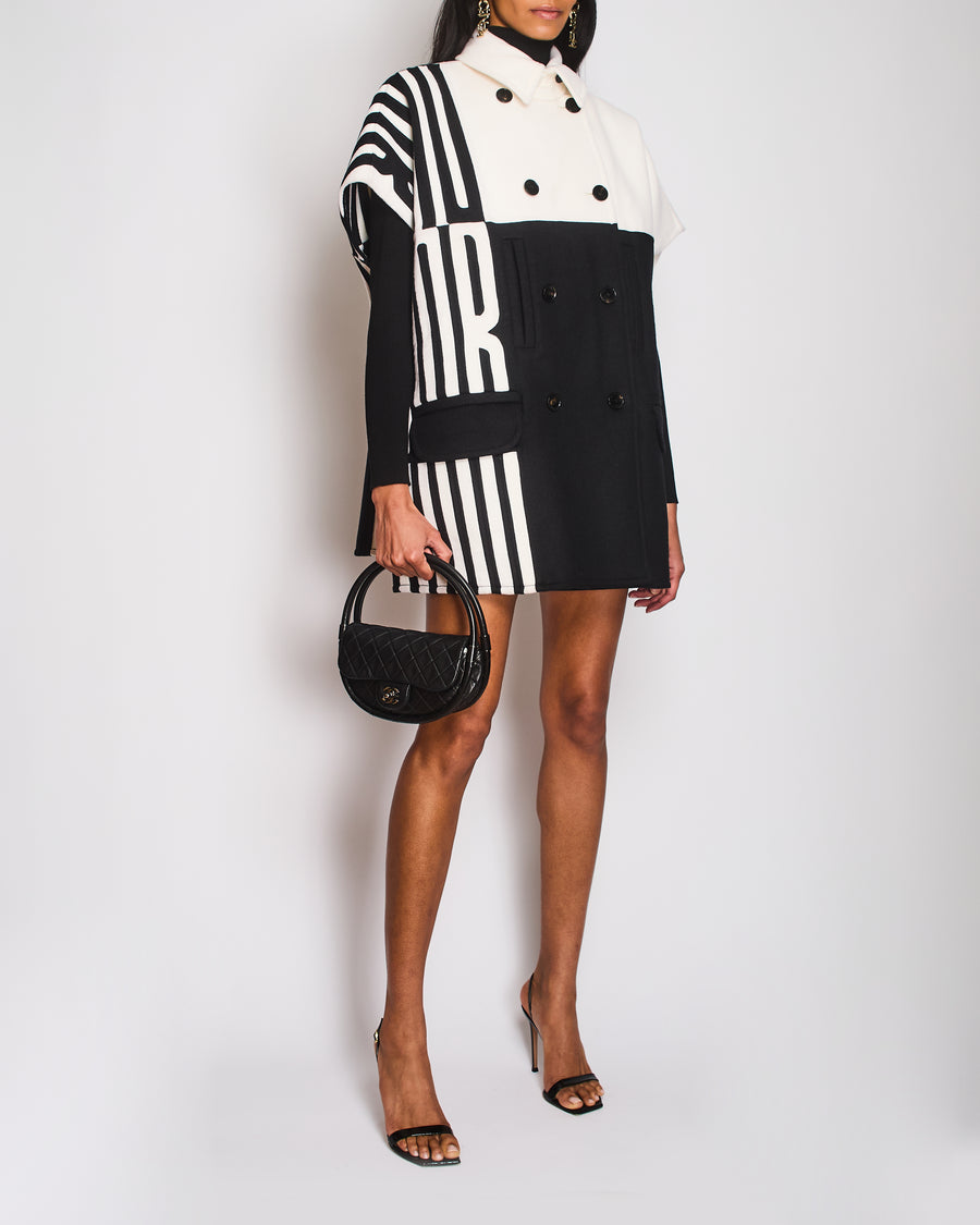 Christian Dior Black & White Double Breasted Poncho Size UK 6
