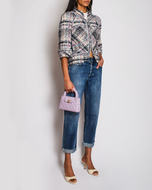 Chanel 07/S Blue, Pink, and White Tweed Jacket with Frayed Edges Size UK 6