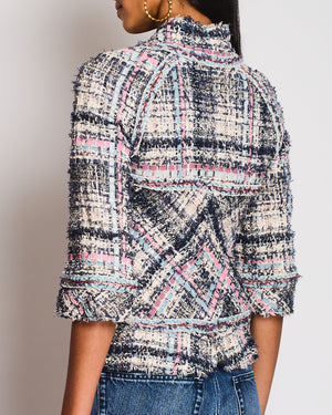 Chanel 07/S Blue, Pink, and White Tweed Jacket with Frayed Edges Size UK 6