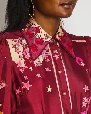 Zimmermann Pink Long Sleeve Star Print Midi Dress Size 1 (UK 10)