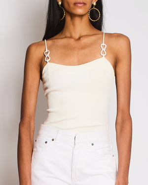 Mach & Mach White Ribbed Bodysuit with Crystal Embellished Loop Detail Size FR 34 (UK 6)