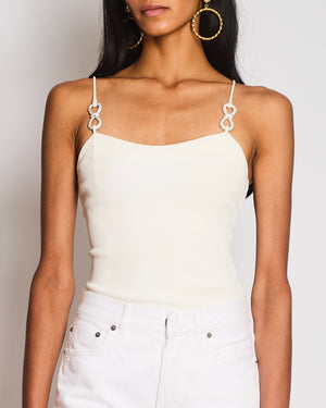 Mach & Mach White Ribbed Bodysuit with Crystal Embellished Loop Detail Size FR 34 (UK 6)
