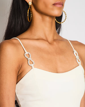 Mach & Mach White Ribbed Bodysuit with Crystal Embellished Loop Detail Size FR 34 (UK 6)