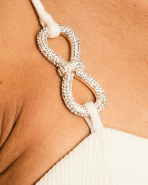 Mach & Mach White Ribbed Bodysuit with Crystal Embellished Loop Detail Size FR 34 (UK 6)