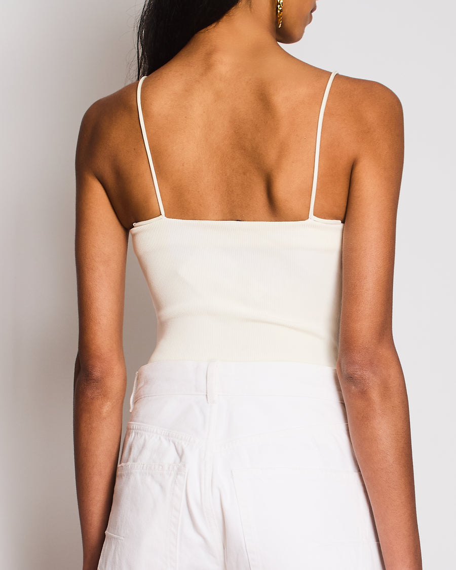 Mach & Mach White Ribbed Bodysuit with Crystal Embellished Loop Detail Size FR 34 (UK 6)