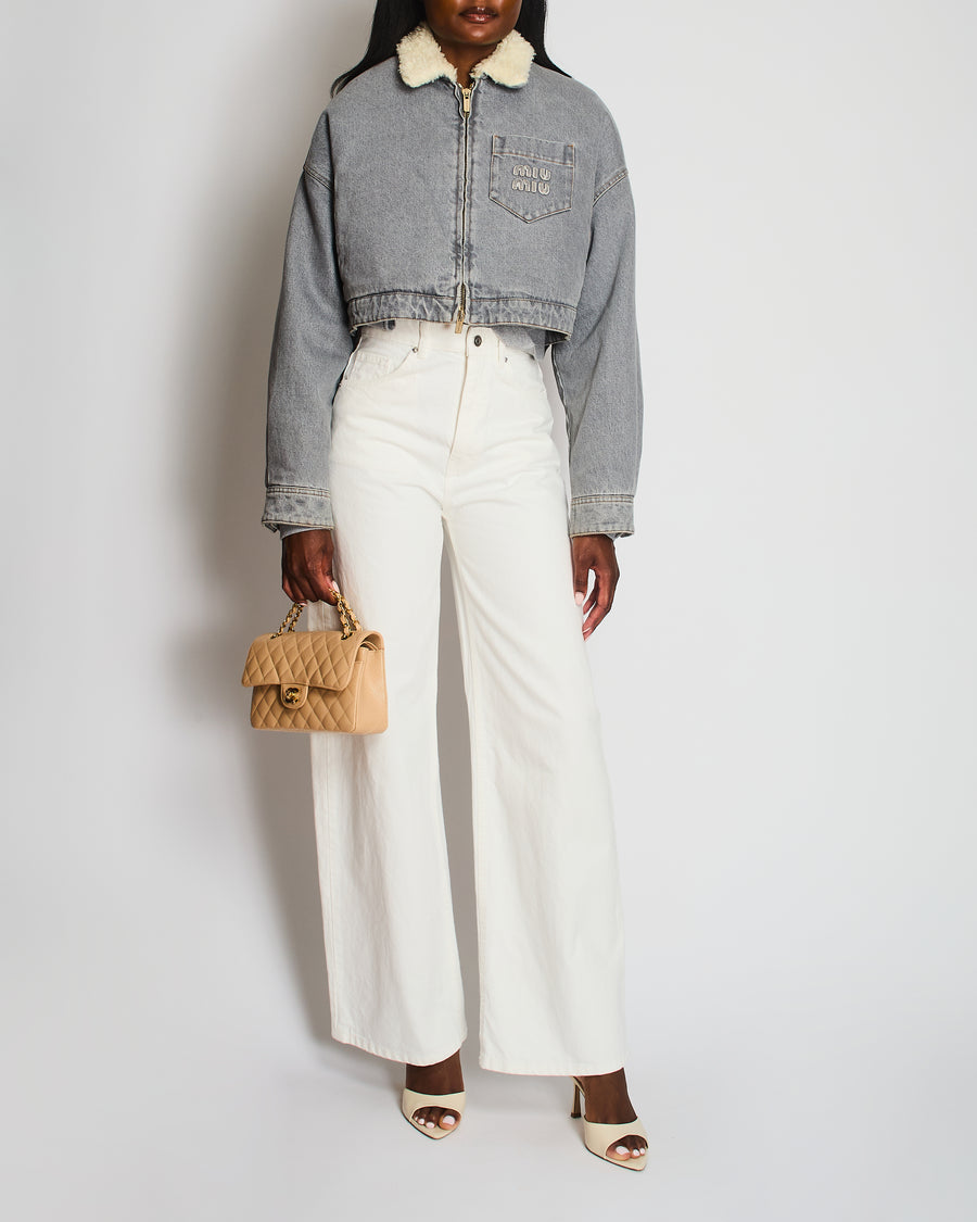 Miu Miu Grey Cropped Jacket with Logo Detail Size IT 40 (UK 8)