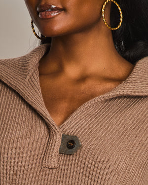 Brunello Cucinelli Brown Ribbed Long Sleeve Jumper with Embellished Button Detail Size S (UK 8)