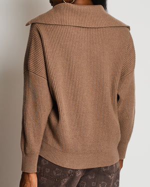 Brunello Cucinelli Brown Ribbed Long Sleeve Jumper with Embellished Button Detail Size S (UK 8)