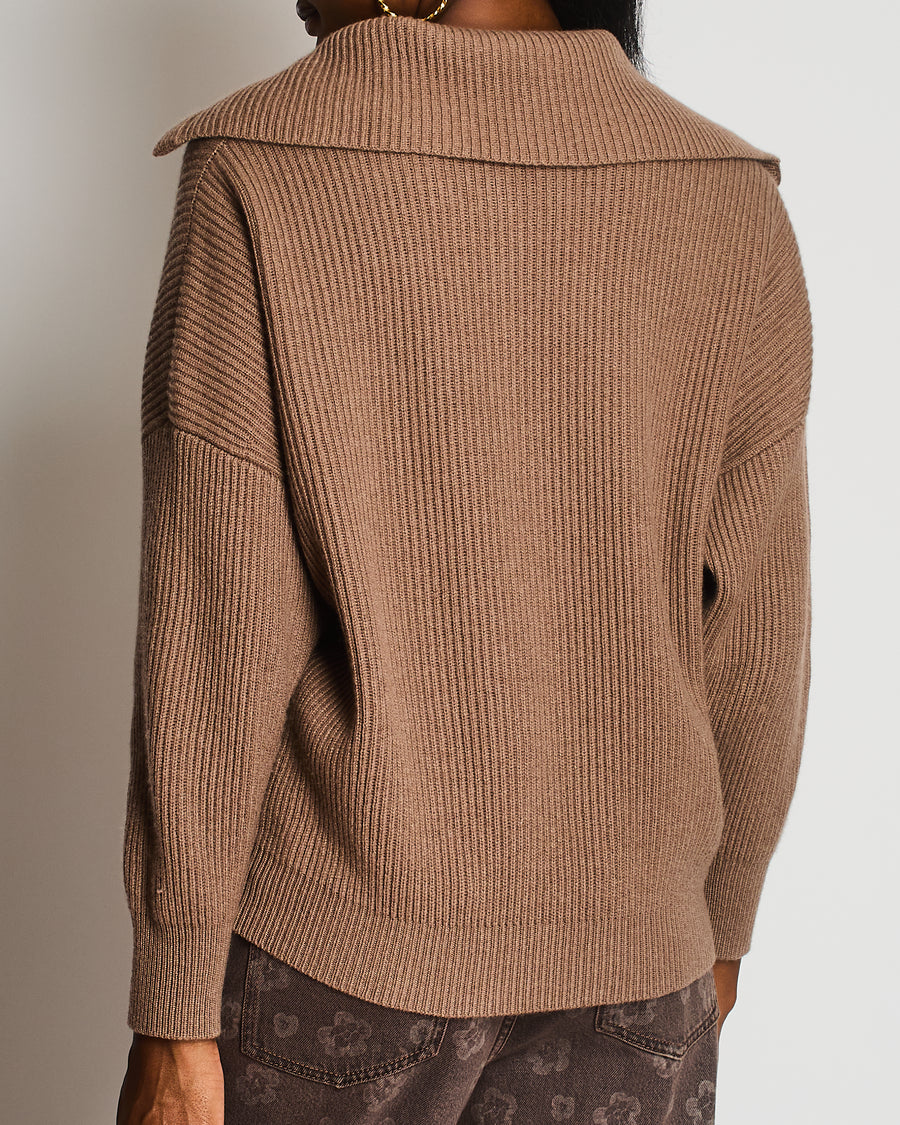 Brunello Cucinelli Brown Ribbed Long Sleeve Jumper with Embellished Button Detail Size S (UK 8)