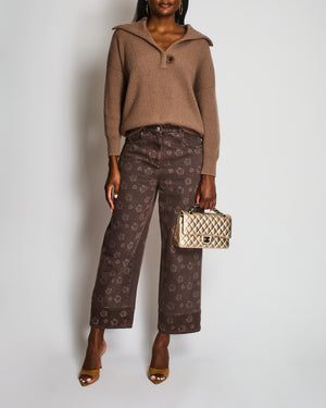 Brunello Cucinelli Brown Ribbed Long Sleeve Jumper with Embellished Button Detail Size S (UK 8)