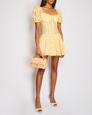 Charo Ruiz Yellow Corset Mini Dress with Embroidery Detail Size M (UK 10)