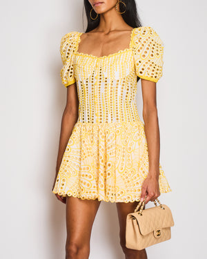 Charo Ruiz Yellow Corset Mini Dress with Embroidery Detail Size M (UK 10)