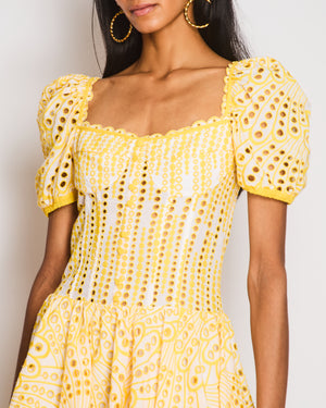 Charo Ruiz Yellow Corset Mini Dress with Embroidery Detail Size M (UK 10)