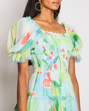 Charo Ruiz Blue Watercolour Print Mid-Sleeve Mini Dress Size S (UK 8)