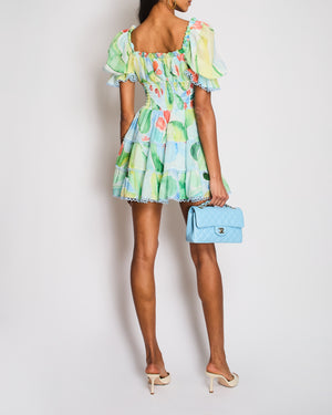 Charo Ruiz Blue Watercolour Print Mid-Sleeve Mini Dress Size S (UK 8)