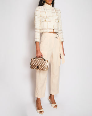 Brunello Cucinelli Cream Wool Belted Cargo Trousers with Silver Buckle Detail Size IT 38 (UK 6)