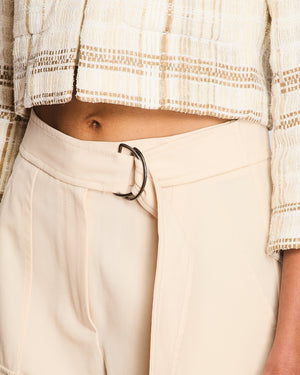 Brunello Cucinelli Cream Wool Belted Cargo Trousers with Silver Buckle Detail Size IT 38 (UK 6)