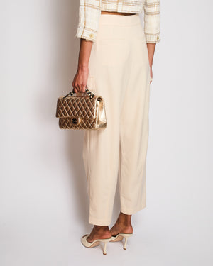 Brunello Cucinelli Cream Wool Belted Cargo Trousers with Silver Buckle Detail Size IT 38 (UK 6)