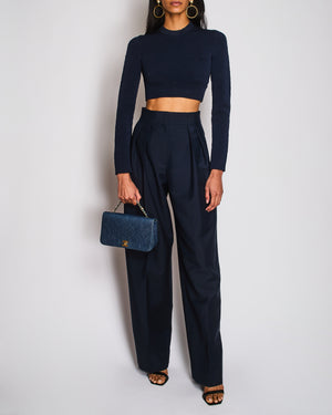 Fendi Navy Mohair and Wool Blend Wide-Leg Suit Trousers Size IT 38 (UK 6)