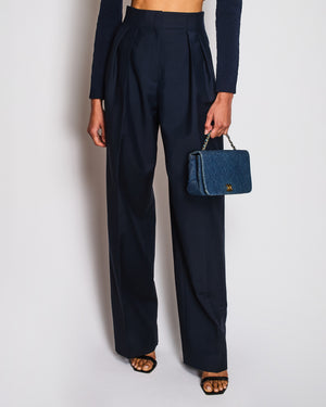 Fendi Navy Mohair and Wool Blend Wide-Leg Suit Trousers Size IT 38 (UK 6)