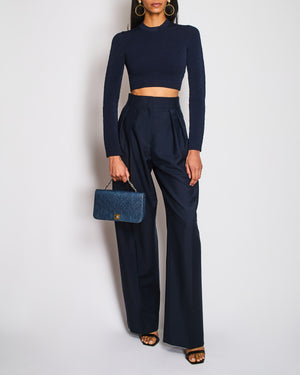 Fendi Navy Cropped Jumper with Chain Logo Pattern Size IT 38 (UK 6)