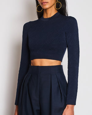 Fendi Navy Cropped Jumper with Chain Logo Pattern Size IT 38 (UK 6)