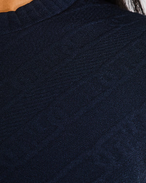 Fendi Navy Cropped Jumper with Chain Logo Pattern Size IT 38 (UK 6)