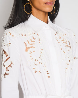 Valentino White Beaded Maxi Shirt Dress with Logo Embroideries and Waist Tie Detail Size IT 38 (UK 6)