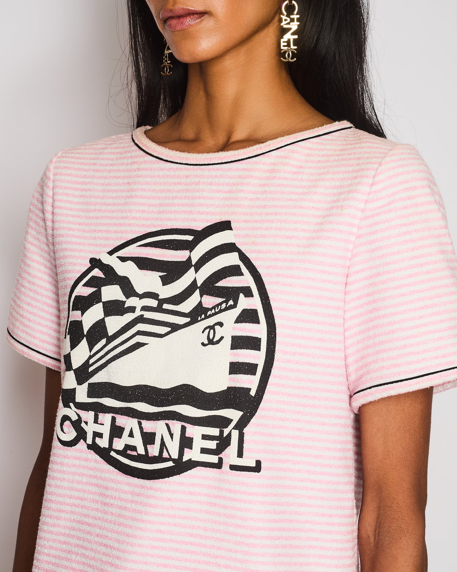 Chanel Cruise 2019 Pink and White Striped Terrycloth La Pausa T 