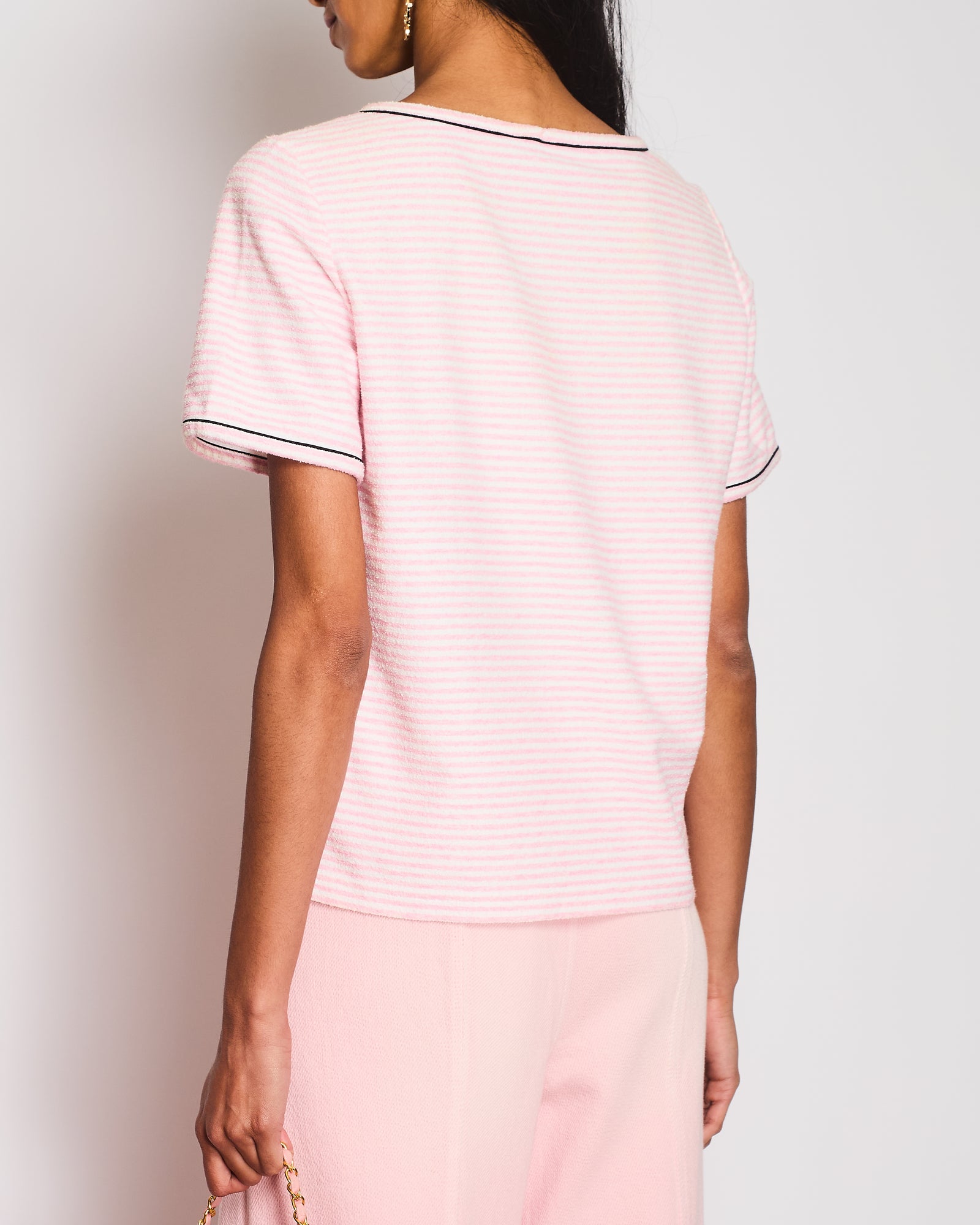Chanel Cruise 2019 Pink and White Striped Terrycloth La Pausa T 