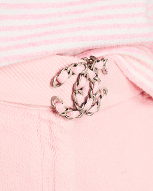 Chanel 19/P Pink Cotton Wide-Leg Trousers with Silver CC Logo Buckle and Back Calfskin Leather Logo Patch Size FR 36 (UK 8)