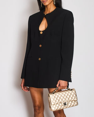 Versace Black Single Breasted Collarless Blazer with Logo Button Detail Size IT 48 (UK 16)