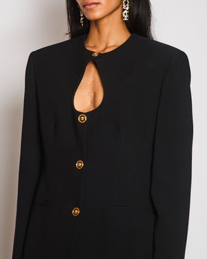 Versace Black Single Breasted Collarless Blazer with Logo Button Detail Size IT 48 (UK 16)